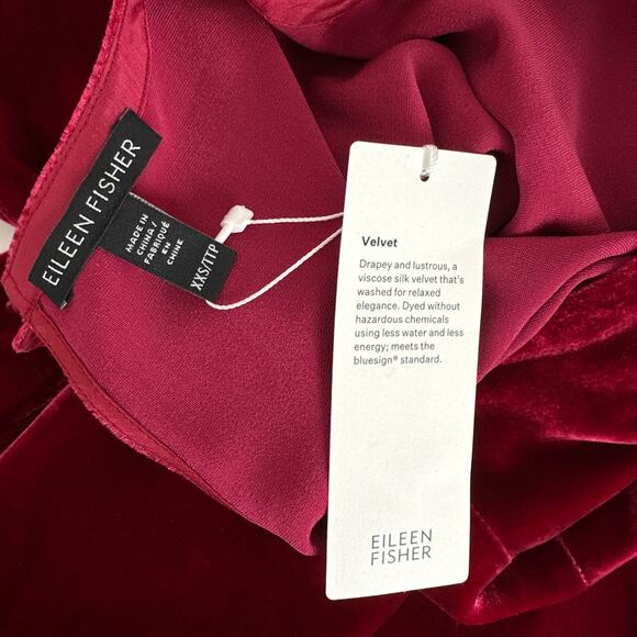 Eileen Fisher Velvet Dress Long Sleeve Silk Viscose Party Red Relaxed XXS NWT - Picture 9 of 14
